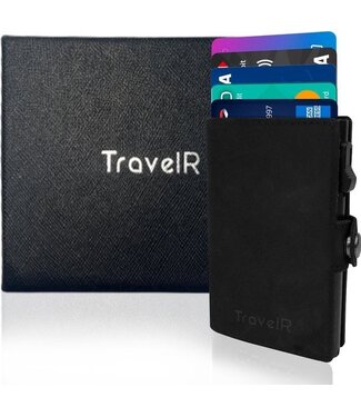 TravelR TravelR Kartenetui mit Leder - Kartenetui - Brieftasche - Kartenetui - Kreditkartenetui - Kartenetui - Herrenkartenetui - Damenkartenetui - RFID Sicherheit - Aluminium - Leder - Schwarz- Inkl. luxuriöser Geschenkbox