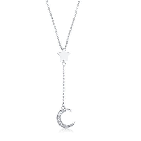 Luxus Damen günstig Kaufen-Yolora Elegance Halskette mit Mond-Anhänger und Kalpa Camaka Kristallen - Silber - 18K Weißgold vergoldet - Damenhalskette Silber - Halskette - Schmuck - Luxus Geschenkbox - Geschenkbox - Geschenkbox - Schöne Geschenkverpackung. Yolora Eleg