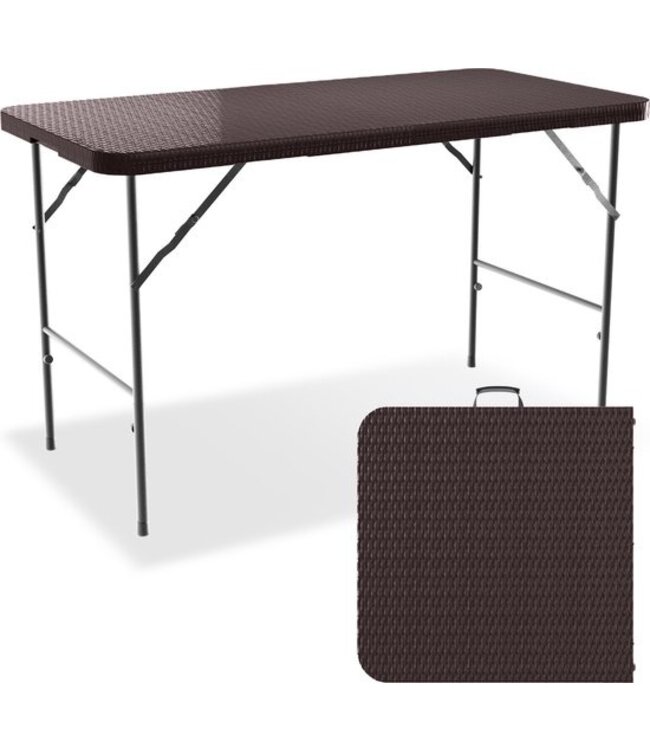 LifeGoods Klapptisch - Zusammenklappbarer Tisch - 120 cm - Verstellbarer Klapptisch - Campingtisch - 4 Personen - Braun