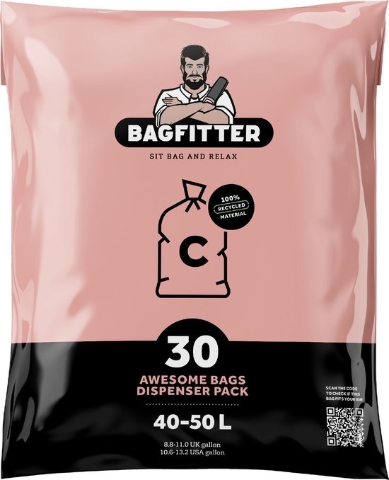 XF 7  günstig Kaufen-BagFitter Pink C 40L bis 50L Müllbeutel mit Gurt aus 100% recyceltem Kunststoff - 77cm x 57cm - 30 Stück - 40-50 Liter - Müllsäcke - Müllbeutel passend für Homra Fonix und StangVollby Nausta u.a.. BagFitter Pink C 40L bis 50L