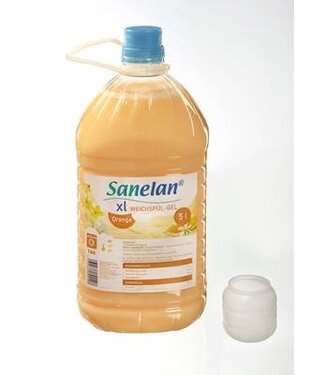 Sanelan Weichspüler-Gel, 5 Liter, inkl. Ablasshahn und Dosierbecher orange