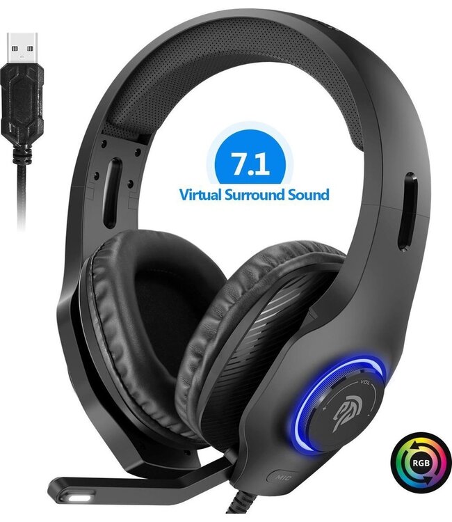 EasySMX VIP-002D Over-Ear Gaming-Headset mit Mikrofon und RGB-LED-Beleuchtung, 7.1 Surround Sound, schwarz