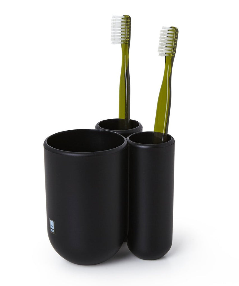 und kleine günstig Kaufen-Umbra Touch Zahnbürstenhalter - Schwarz. Umbra Touch Zahnbürstenhalter - Schwarz <![CDATA[Touch Toothbrush Holder hat drei Fächer: ein großes Fach für größere Gegenstände wie Zahnpasta und zwei kleinere Fächer für normal große Zahnbürs