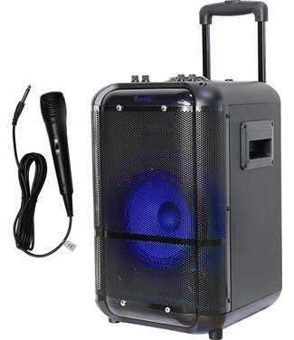 Denver Denver Karaoke Set inkl. Mikrofon - Disco Lights - 200W - Bluetooth Lautsprecher Partybox - 8 Zoll - AUX / USB / MicroSD / FM Radio - TSP-306 - Schwarz