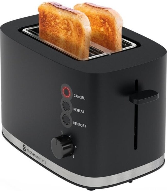 KitchenBrothers Toaster - Toaster - 6 Heizstufen - 2 extra breite Schlitze - 870W - Schwarz