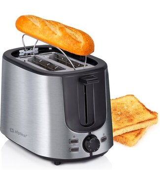 Alpina alpina Toaster - 7 Bräunungsstufen - Auftaufunktion - Rutschfeste Füße - Zwei Brotschlitze und Toastereinsatz - Farbe Silber