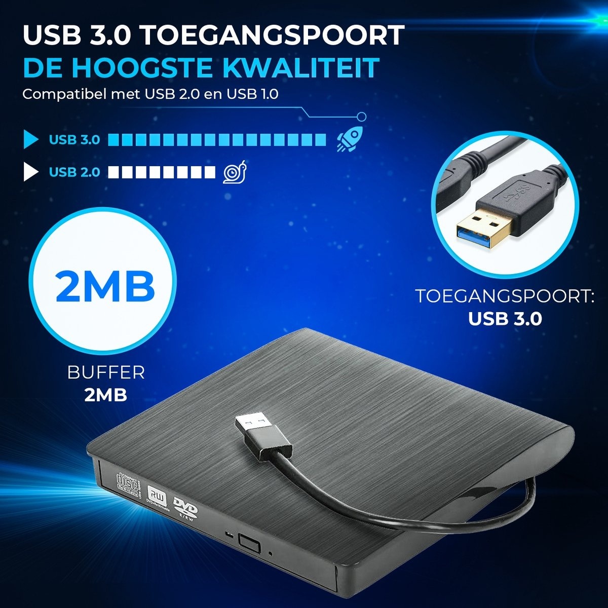 BWare PuroTech® Externer DVD/CD Player Brenner USB 3.0 Anschluss Plug & Play Laptop