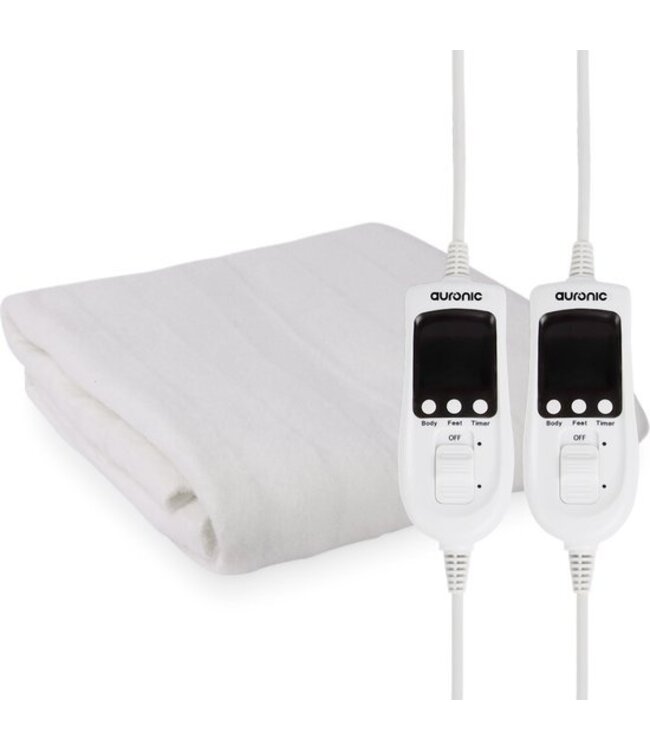 Auronic Electric Blanket - 2 Personen - verstellbare Fußzone - 160x150cm - mit Eckgummis - Weiß