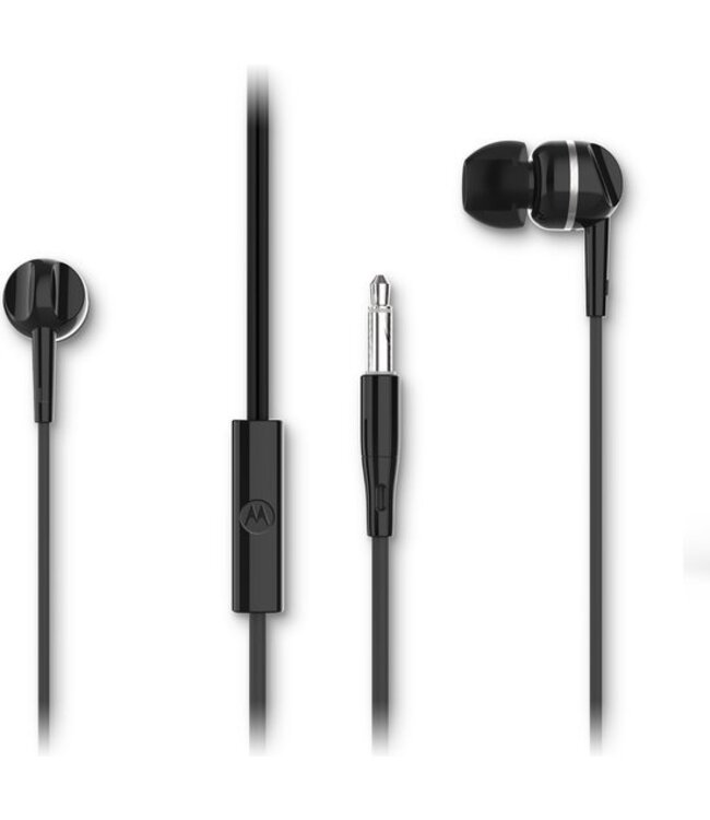 Motorola Ohrstöpsel mit Kabel 105 - In-Ear Ohrstöpsel - Inkl. 6 Silikon Ohrstöpsel in S, M und L - In-Line Mikrofon - Kristallklarer Klang - Schwarz