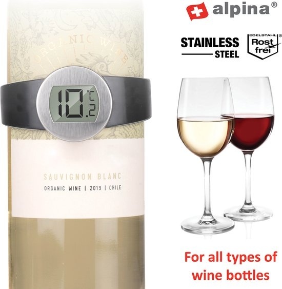 8711252495309 - alpina Weinthermometer - Platzierung um die Weinflasche - Passend für alle Weinflaschen - Edelstahl - Schwarz Silber 8711252495309 - alpina Weinthermometer - Platzierung um die Weinflasche - Passend für alle Weinflaschen - Edelstahl - Schwarz Silber