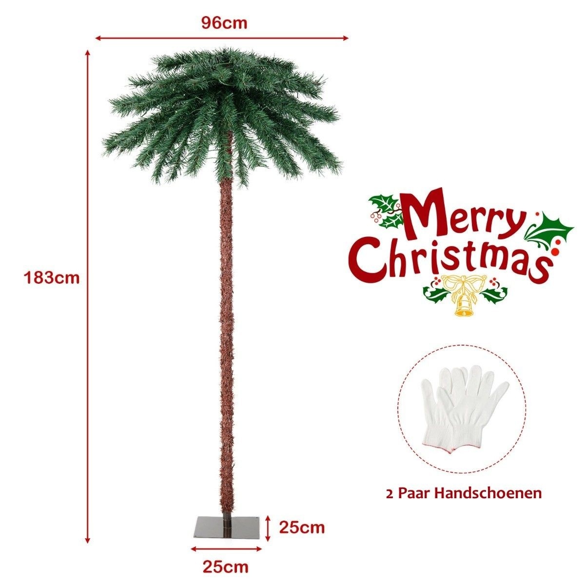 0794094641347 - Costway 183 cm hohe künstliche Palme mit PVC-Zweig -Spitzen beleuchteter Kunstbaum für Weihnachtsgrün