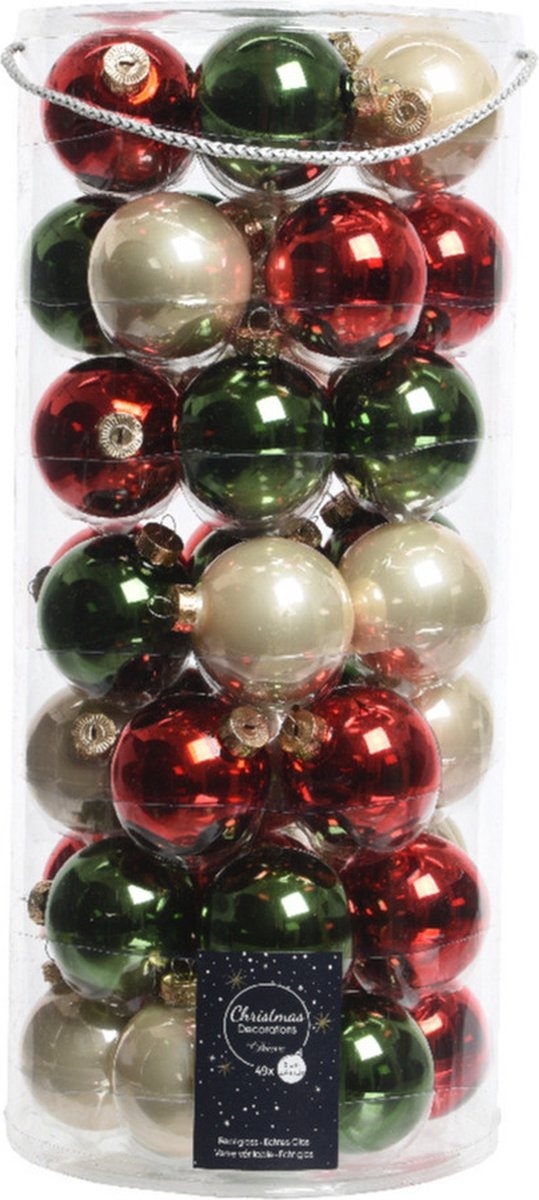 Champagner günstig Kaufen-Decosis Weihnachtskugeln Mix - 49 Stück - ø 6cm - Glas - Rot Grün. Decosis Weihnachtskugeln Mix - 49 Stück - ø 6cm - Glas - Rot Grün <![CDATA[49x Glaskugeln dunkelgrün/rot/champagner 6 cm glänzend und matt. Set aus glänzen