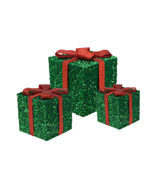 Koopman 3 beleuchtete Geschenkboxen mit Led - Grün - 15cm, 20cm, 25cm