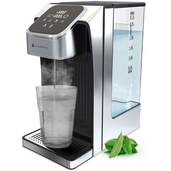 LC Display günstig Kaufen-KitchenBrothers Heißwasserspender - 2.7L - Touch Display - Heißwasserhahn - Milchfunktion - 2600W - Edelstahl/Schwarz. KitchenBrothers Heißwasserspender - 2.7L - Touch Display - Heißwasserhahn - Milchfunktion - 2600W - Edelstahl/Schwar