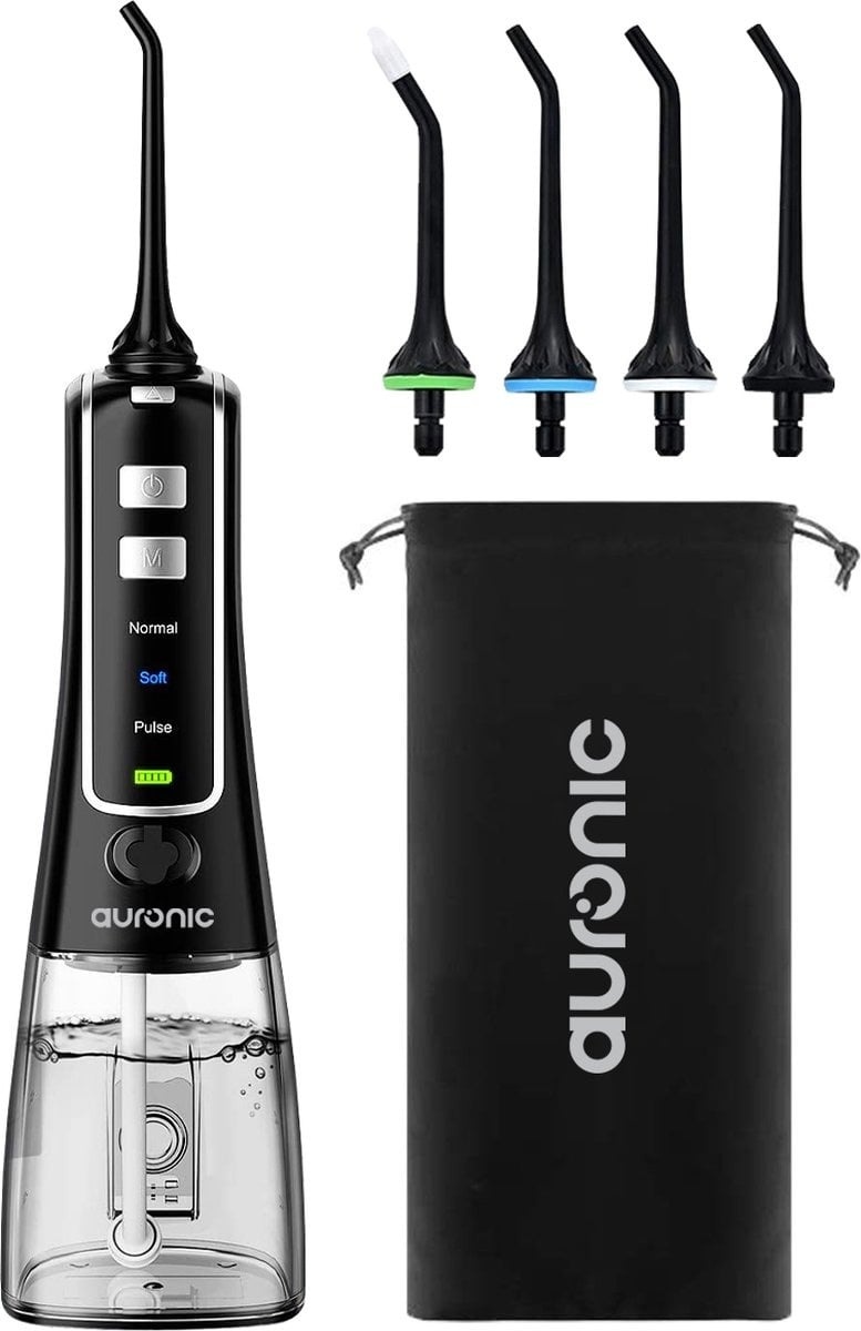 Munddusche günstig Kaufen-Auronic Water Flosser - Elektrisch - Munddusche Zahnzwischenräume - 3 Stufen - 4 Düsen - 300 ml - Schwarz. Auronic Water Flosser - Elektrisch - Munddusche Zahnzwischenräume - 3 Stufen - 4 Düsen - 300 ml - Schwarz <![CDATA[Die elektrisc