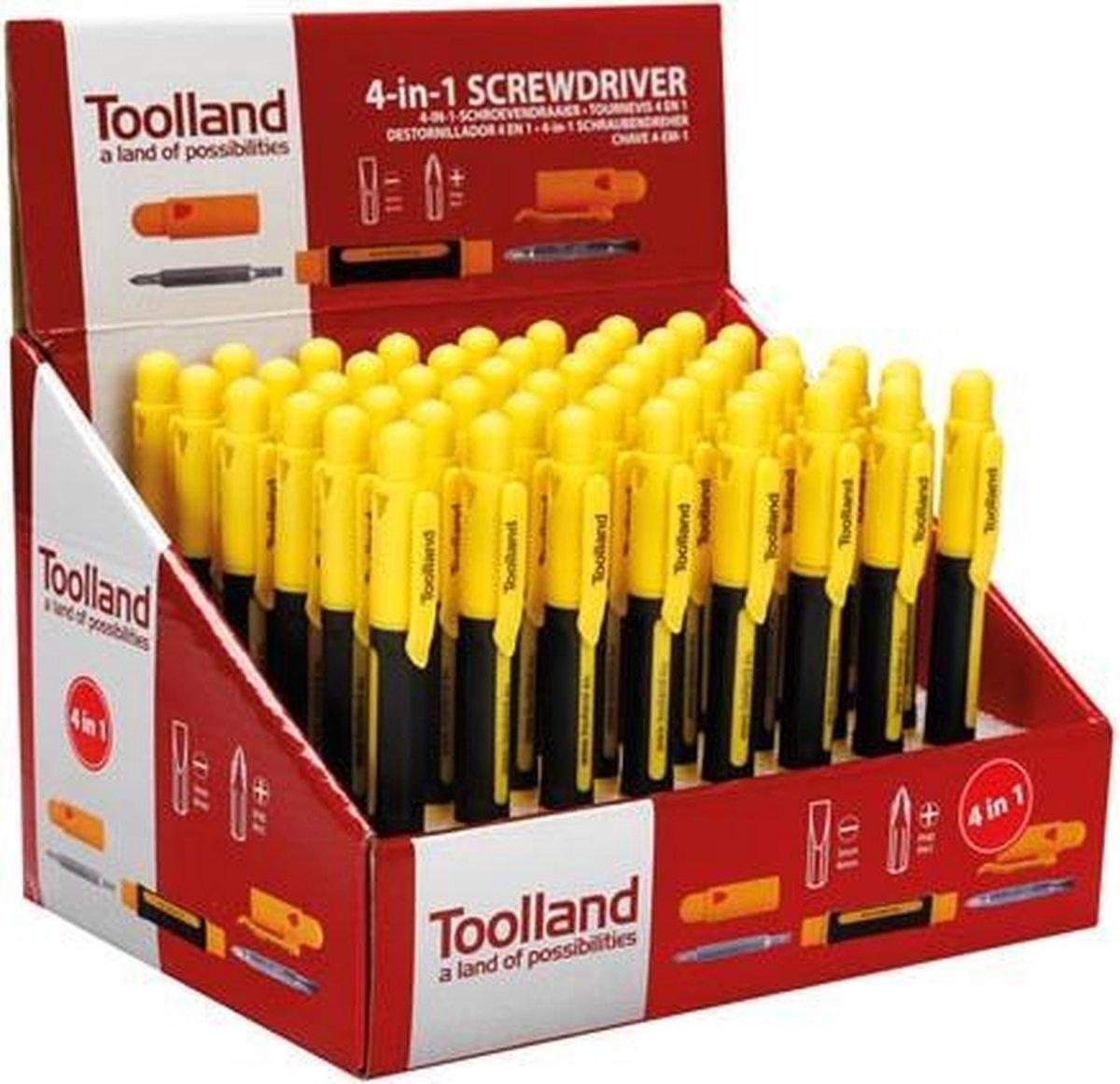 for HR günstig Kaufen-Toolland 4-in-1 Stiftschraubendreher. Toolland 4-in-1 Stiftschraubendreher <![CDATA[4-in-1-Schraubendreher ein 3 mm Flachkopf, einen 4 mm Flachkopf, einen PH0-Kreuzschlitz, PH1 Kreuzschlitzkopf. Praktisch im Taschenformat, immer einen Schraubendreher dabe