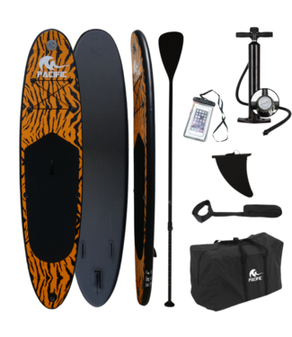 Pacific Pacific Special Edition Sup Board - Tigerdruck - KOSTENLOSE wasserdichte Handytasche - Extra stabil - 305 cm - 7 Teile - bis zu 100 kg - aufblasbar