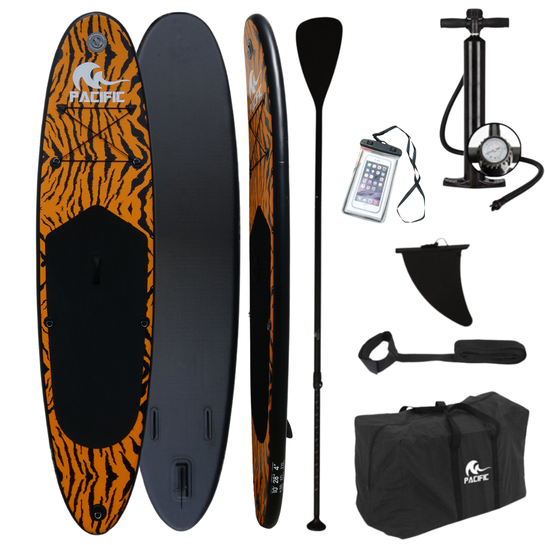 xtra pac handy  günstig Kaufen-Pacific Special Edition Sup Board - Tigerdruck - KOSTENLOSE wasserdichte Handytasche - Extra stabil - 305 cm - 7 Teile - bis zu 100 kg - aufblasbar. Pacific Special Edition Sup Board - Tigerdruck - KOSTENLOSE wasserdichte Handytasche - Extra stabil - 305 