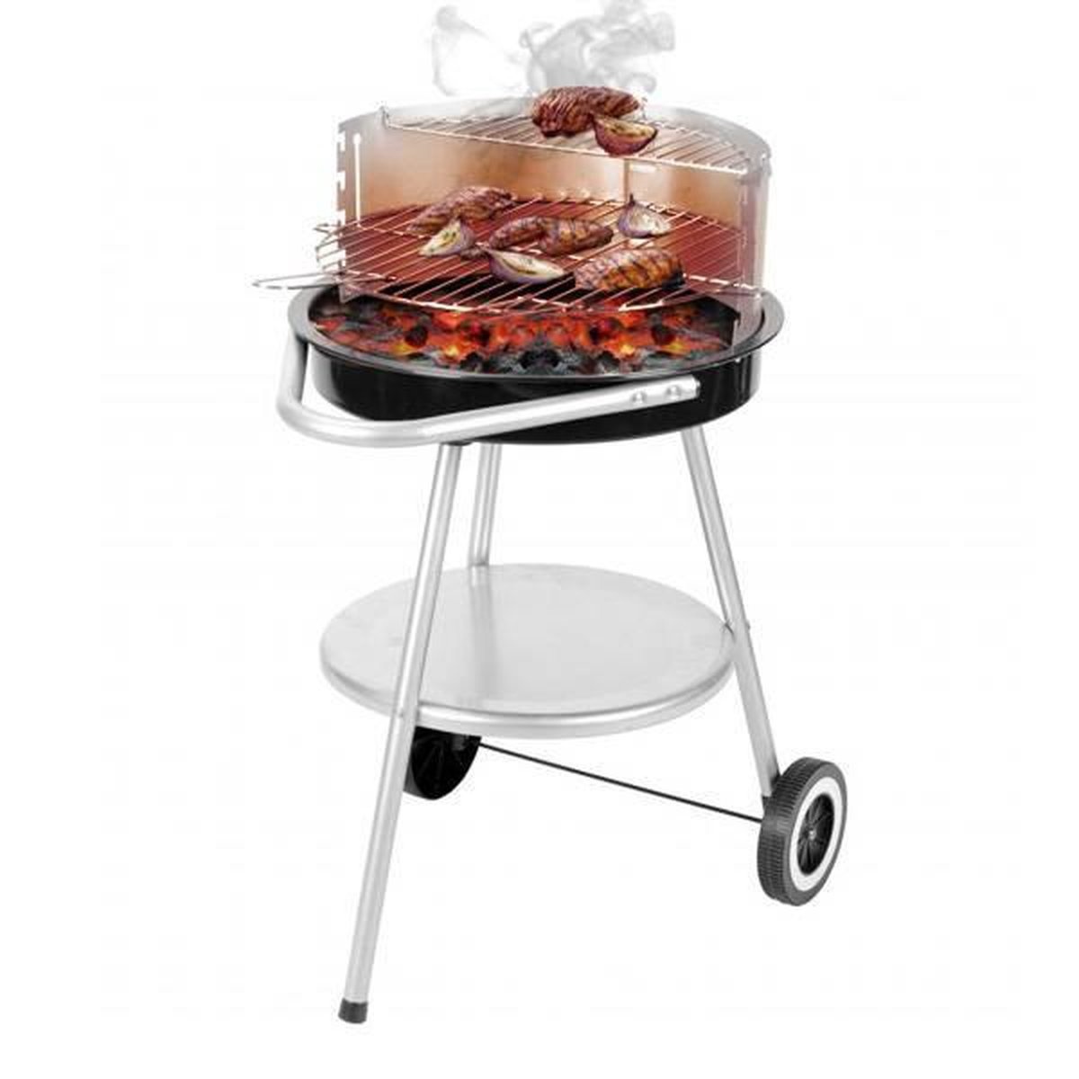 8718158569912 - Holzkohlegrill auf Rädern mit verstellbarem Rost - 47x47cm - BBQ