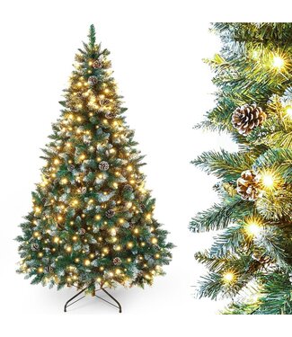 Yorbay Yorbay Künstlicher Weihnachtsbaum verschneit mit LED-Lichtern und Tannenzapfen - 210cm