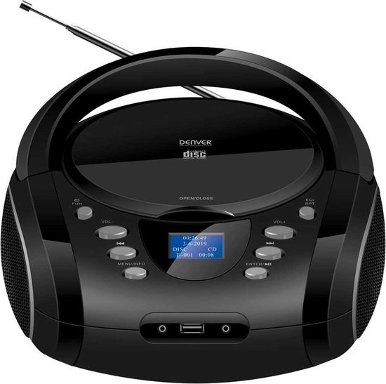 Denver Tragbare Boombox - Bluetooth - DAB Radio - DAB+/FM Radio - AUX/USB/SD - LCD-Bildschirm - TDB10 - Schwarz