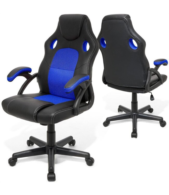 LifeGoods Game Chair - Verstellbar - Kunstleder - Blau/Schwarz