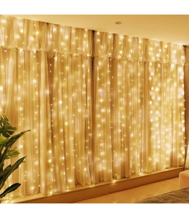 Giftmas LED-Lichtvorhang - Weihnachtsbeleuchtung für draußen & drinnen - Inklusive Fernbedienung - 300 LEDs - 3x3m