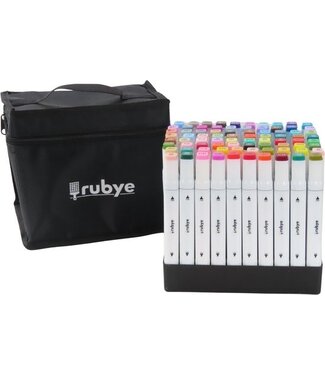 Rubye® Rubye® Marker - Dual-Tip Marker - Twinmarker - Alkoholmarker - Farbmarker - Marker für Erwachsene - Etui - 80 Stück