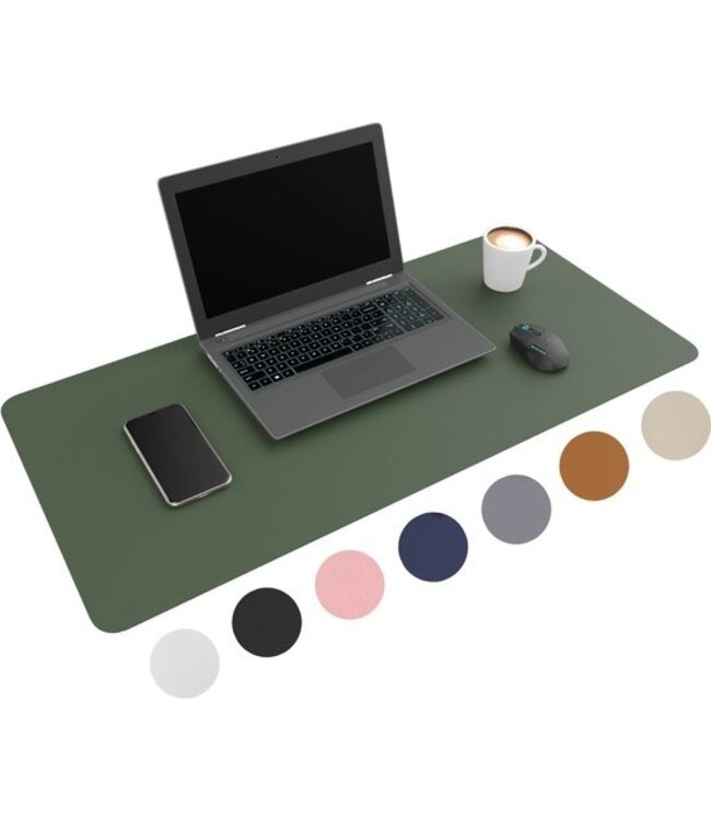 WURK Professionelle Schreibtischunterlage aus Kunstleder - Schreibtischorganisation - Schreibtischzubehör - Mauspad XXL- Inklusive Kabelclip - 80x40 - Grün