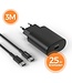 Wurk Wurk 25W Ladegerät - Schnelles Ladegerät geeignet für Samsung - Quick Charge Schnelles Ladegerät - 3M USB-C Kabel - Schwarz