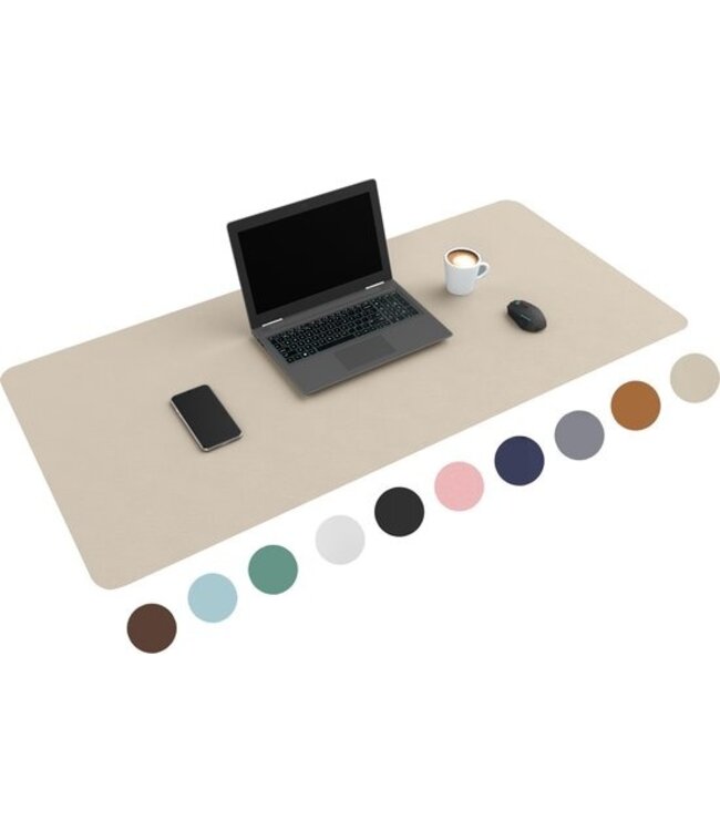 WURK Professionelle Schreibtischunterlage Kunstleder - Schreibtisch-Organizer - Inklusive Kabelclip - Beige - 120x60