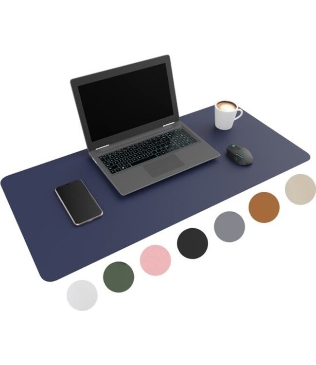 WURK Professionelle Schreibtischunterlage aus Kunstleder - Schreibtisch-Organizer - Schreibtischzubehör - Mauspad XXL- Inklusive Kabelclip - 80x40 - Blau