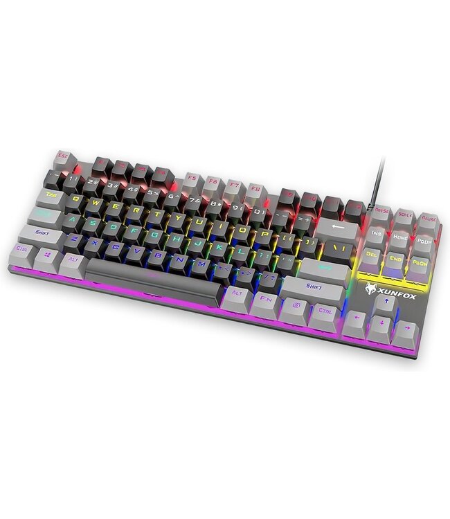 XUNFOX K80 RGB mechanische 87Tasten TKL Gaming-Tastatur - Windows/Mac Spiele-Tastatur - blauer Schalter - Mechanische Tastatur - QWERTY - Anti-Ghosting Spiele-Tastaturen - Schwarz/Grau