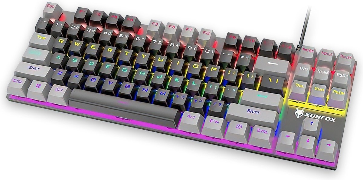 Spiele günstig Kaufen-XUNFOX K80 RGB mechanische 87Tasten TKL Gaming-Tastatur - Windows/Mac Spiele-Tastatur - blauer Schalter - Mechanische Tastatur - QWERTY - Anti-Ghosting Spiele-Tastaturen - Schwarz/Grau. XUNFOX K80 RGB mechanische 87Tasten TKL Gaming-Tastatur - Windows/Mac