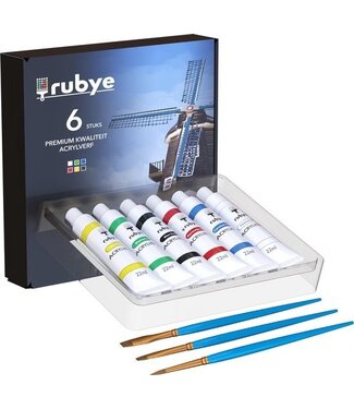 Rubye® Rubye® Acrylfarbe - Malen - Pinsel - Hobby und Kreativ - Malen nach Zahlen - 22ML Tuben - 6 Farben