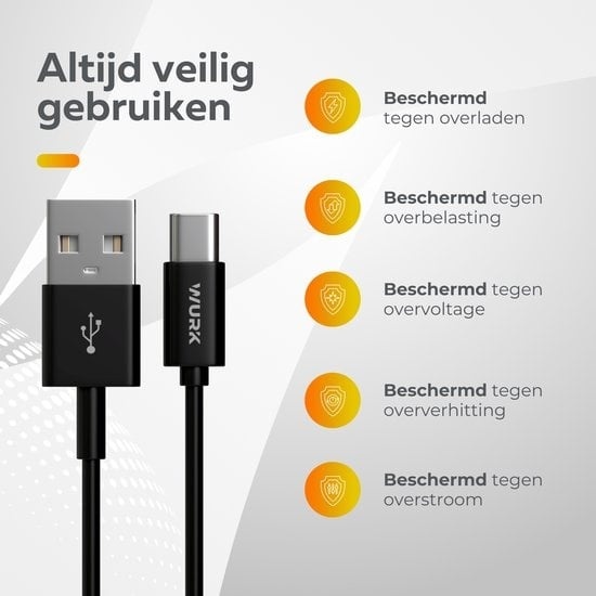 8720986030922 - Wurk - USB-zu-USB-C-Ladekabel - 1M 8720986030922 - Wurk - USB-zu-USB-C-Ladekabel - 1M