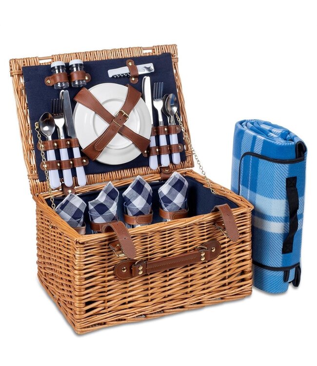 LifeGoods Picknickkorb - 29-teiliges Set mit Picknickdecke - 4 Personen - PU-Leder