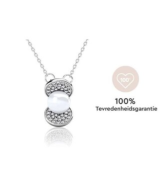 Yolora Yolora Damenhalskette mit Anhänger - Perle und 52 Kalpa Camaka Kristalle - Silber - 18K Weißgold vergoldet - Damenhalskette Silber - Schmuck - Luxuriöse Geschenkbox - Geschenkbox - Exklusive Geschenkbox - Schöne Geschenkverpackung