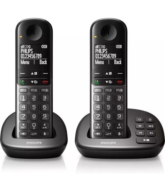 Philips XL4952DS - DECT-Telefon mit Anrufbeantworter - Schnurloses Seniorentelefon mit 2 Hörern - große Tasten, Lautstärkeanhebung und Hörgerätekompatibilität - Schwarz