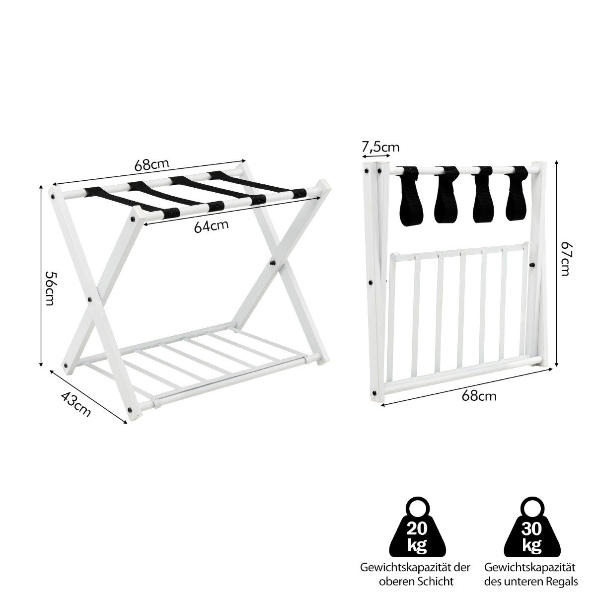 0794094641972 - Costway 2 Set SuitcaseFärthaben faltbare Gepäckablage mit 2-stöckigem Design weiß 0794094641972 - Costway 2 Set SuitcaseFärthaben faltbare Gepäckablage mit 2-stöckigem Design weiß