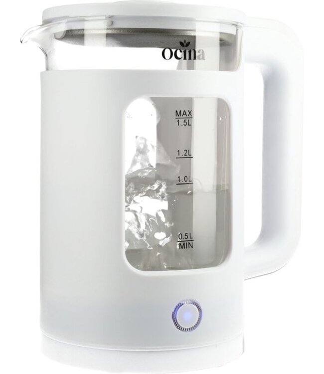 Ocina Elektrischer Wasserkocher - 1,5 Liter - 1500W - LED - Glas - Weiß