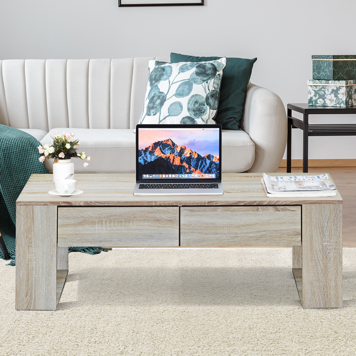 0728370801132 - Couchtisch mit Schubladen Sofatisch aus Holz Beistelltisch fuer Wohnzimmer Balkon Flur Kaffeetisch braun - Costway 0728370801132 - Couchtisch mit Schubladen Sofatisch aus Holz Beistelltisch fuer Wohnzimmer Balkon Flur Kaffeetisch braun - Costway
