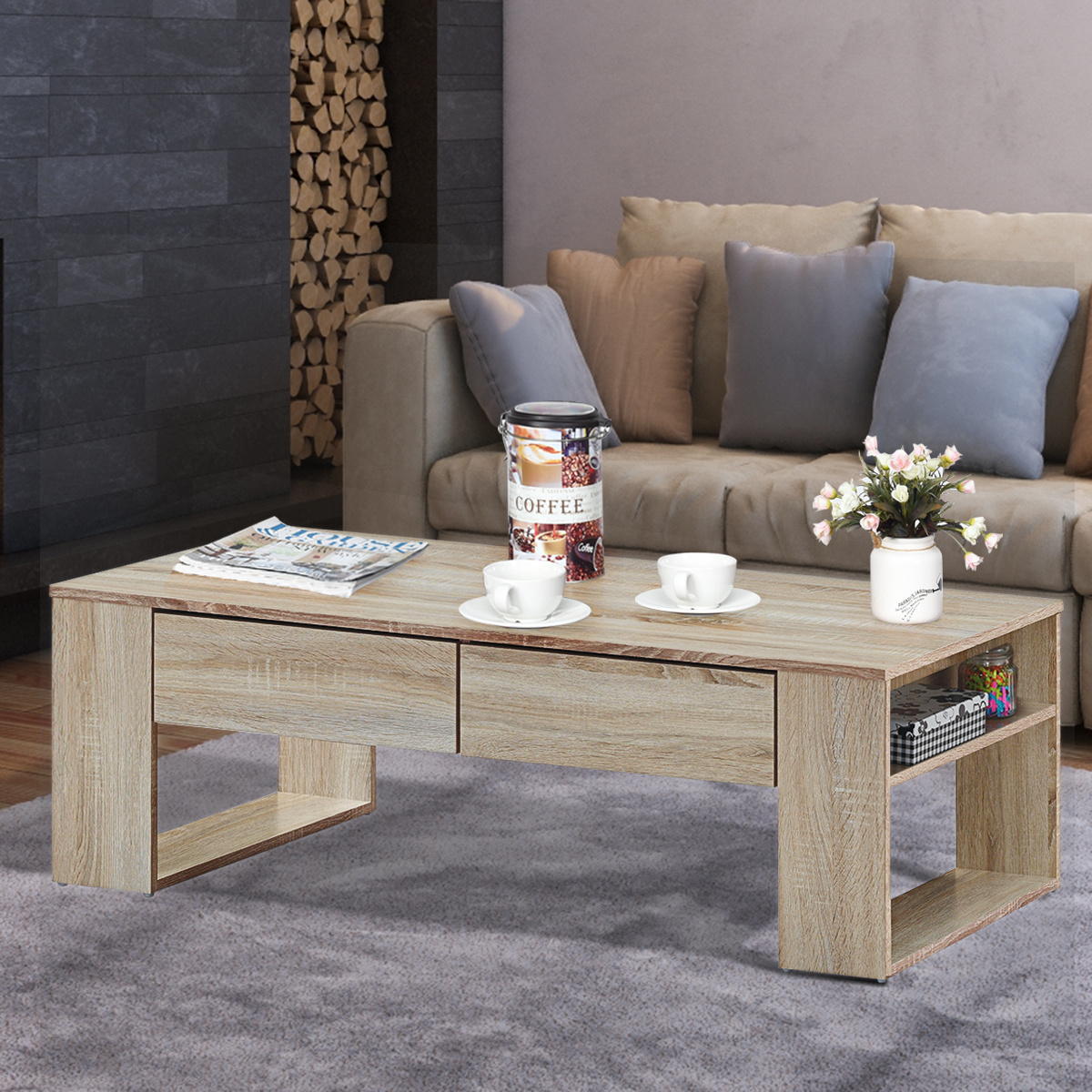 0728370801132 - Couchtisch mit Schubladen Sofatisch aus Holz Beistelltisch fuer Wohnzimmer Balkon Flur Kaffeetisch braun - Costway 0728370801132 - Couchtisch mit Schubladen Sofatisch aus Holz Beistelltisch fuer Wohnzimmer Balkon Flur Kaffeetisch braun - Costway