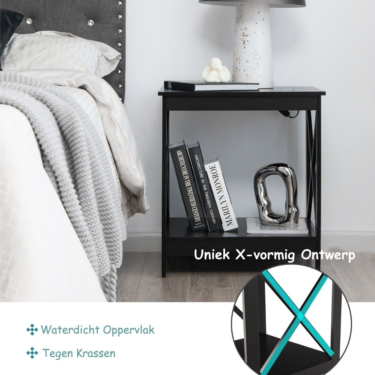 0794094638194 - Beistelltisch 2-stufiger moderner Couchtisch Sofatisch mit X-förmigem Design schwarz 0794094638194 - Beistelltisch 2-stufiger moderner Couchtisch Sofatisch mit X-förmigem Design schwarz