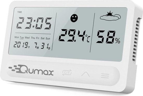 Digital günstig Kaufen-Qumax Digital Hygrometer - Raumthermometer - Luftfeuchtigkeitsmesser mit Halbjahresbatterie - Weiß. Qumax Digital Hygrometer - Raumthermometer - Luftfeuchtigkeitsmesser mit Halbjahresbatterie - Weiß <![CDATA[Genaue Messung von Temperatur und Luf