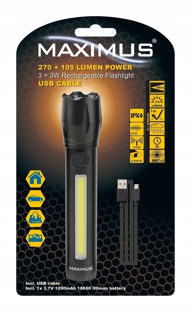 Taschenlampe,About1988 günstig Kaufen-Wiederaufladbare LED-Taschenlampe mit 3W Power-LED und 3W COB-LED. Wiederaufladbare LED-Taschenlampe mit 3W Power-LED und 3W COB-LED <![CDATA[* Wiederaufladbar * Power-LED und COB-LED * Stroboskop-Effekt * Zoom-Funktion * Hochwertiges Aluminium-Finish Tec