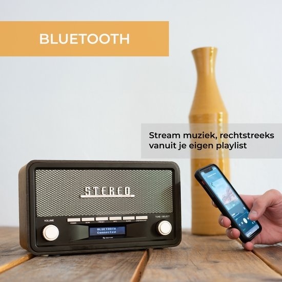 5706751054792 - DAB Radio - Modell 2023 - Retro-Radio - Bluetooth - DAB+  FM - dimmbar - Batterien & Netz - DAB18 - Dunkelgrau