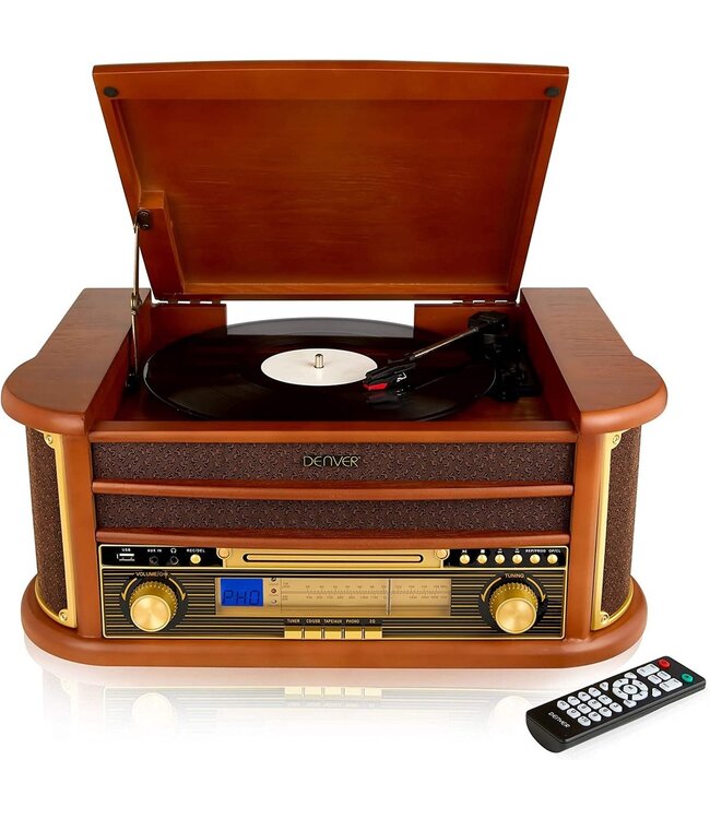 Denver Retro-Schallplattenspieler mit eingebauten Lautsprechern und Verstärker - Radio-CD-Player - MCR50 -Holz
