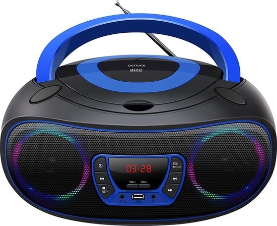 Denver Tragbares Radio CD-Player Kinder - Bluetooth - Lichteffekte - Boombox - AUX - FM - TCL212BT - Blau