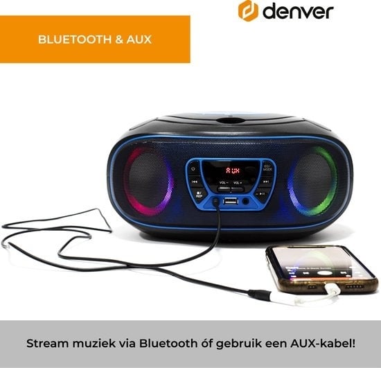 5706751040702 - Tragbares Radio CD-Player Kinder - Bluetooth - Lichteffekte - Boombox - AUX - FM - TCL212BT - Blau